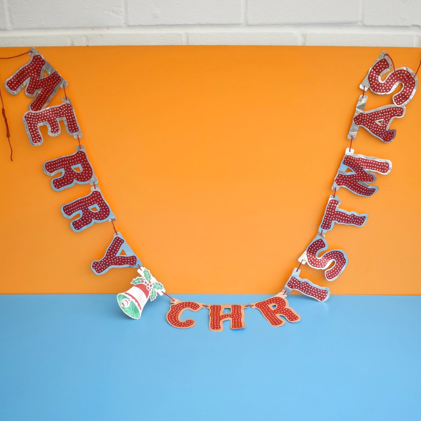 Vintage 1950s Merry Christmas Foil Garland Sign