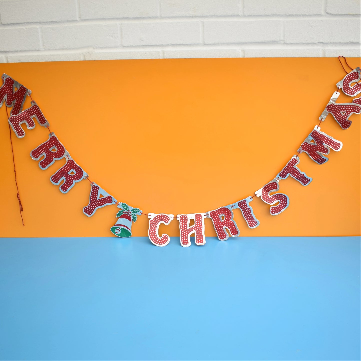 Vintage 1950s Merry Christmas Foil Garland Sign