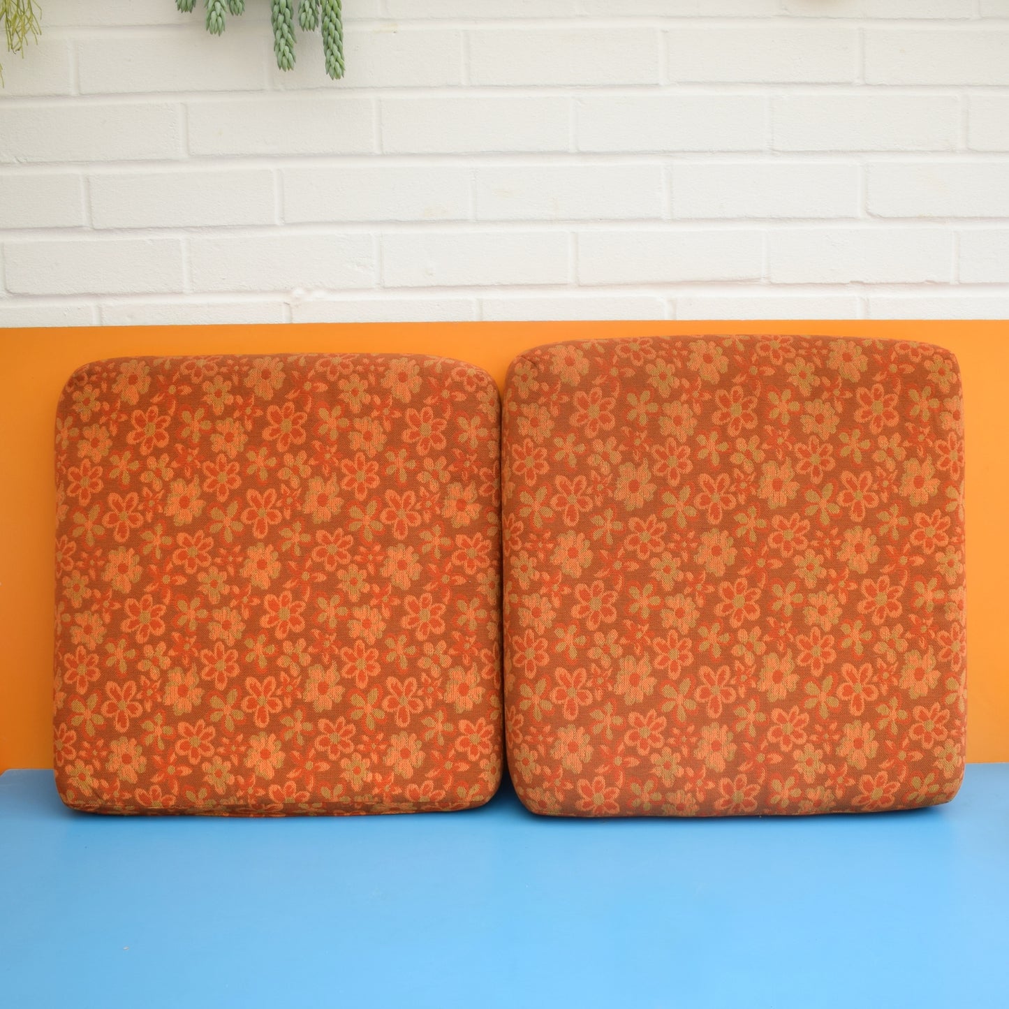 Vintage 1960s Foam Cushions-  Flower Power - Orange