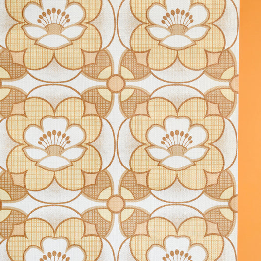 Vintage 1970s Geometric Flower Power Wallpaper - Mustard