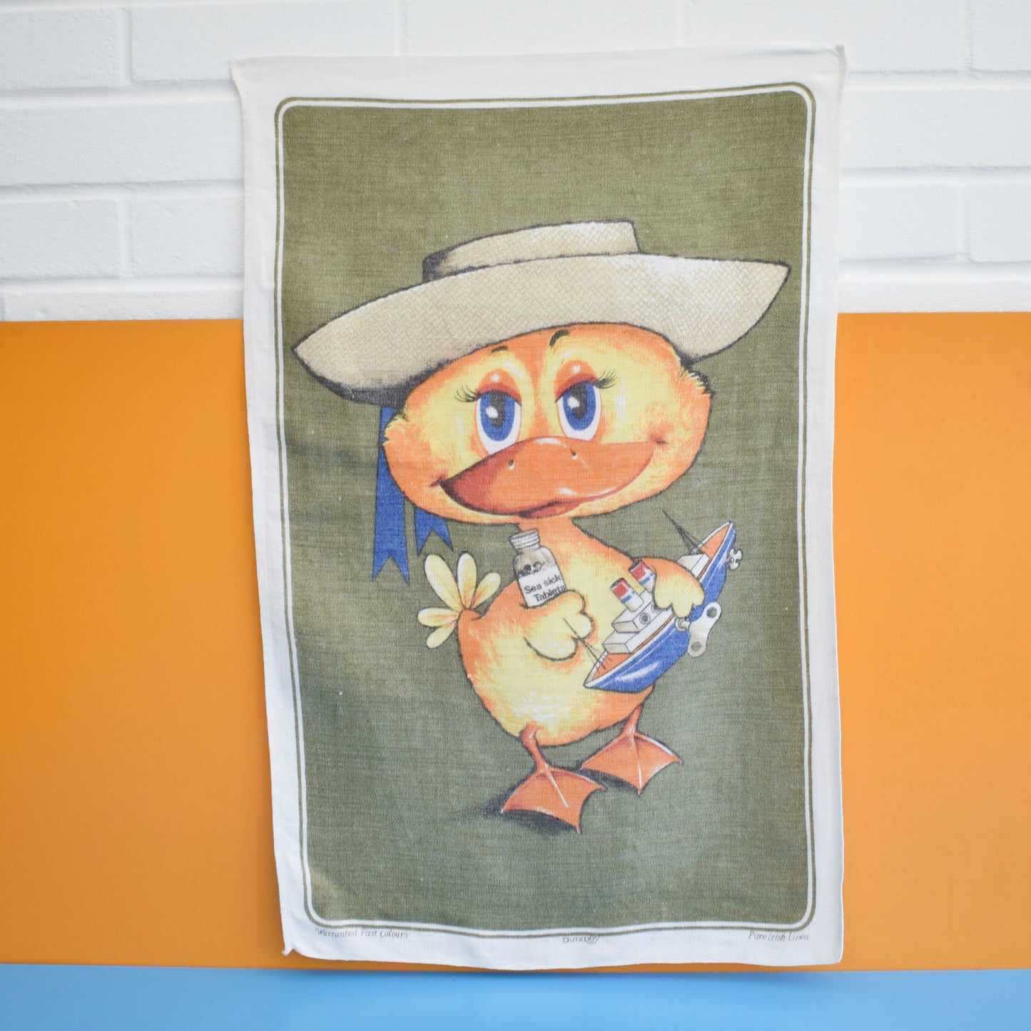 Vintage 1970s Tea Towel - Duck & Boat