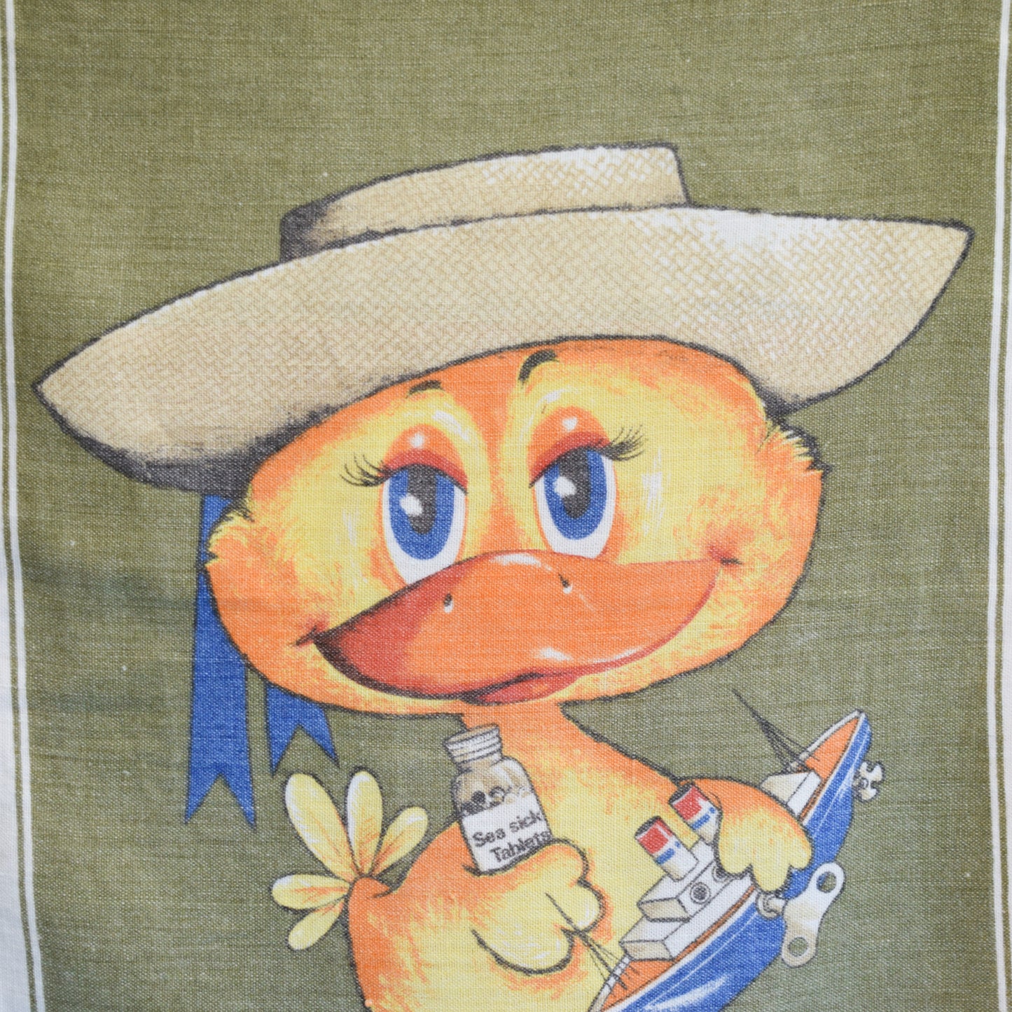 Vintage 1970s Tea Towel - Duck & Boat