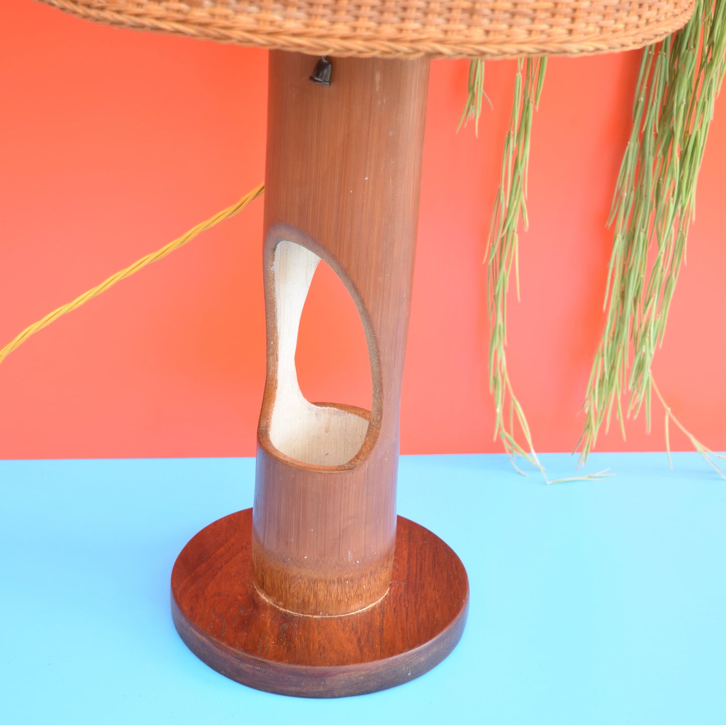 Vintage 1950s unusual Bamboo Table Lamp / Planter