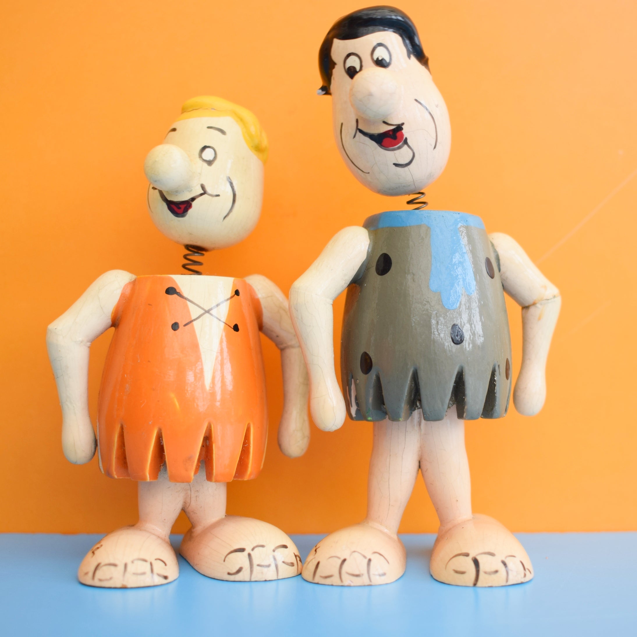 Vintage 1960s Wooden Barney Fred Flintstone Figures