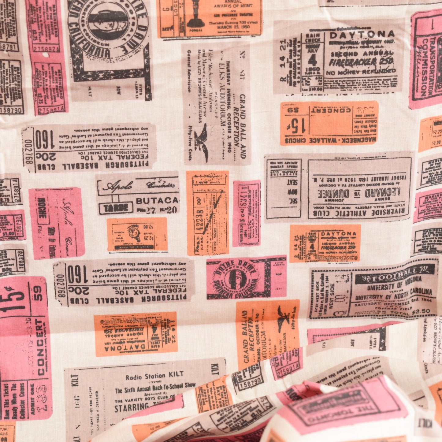 Vintage Fabric - American Bus Ticket Design