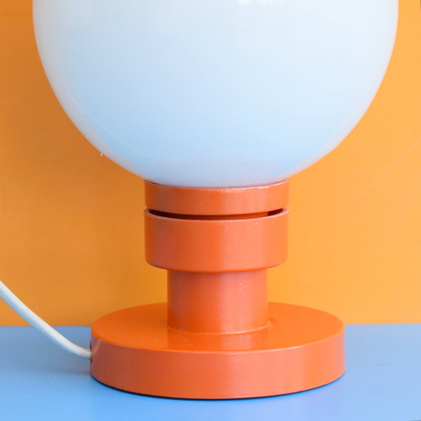 Vintage 1960s Glass Ball Lamp - Orange / White