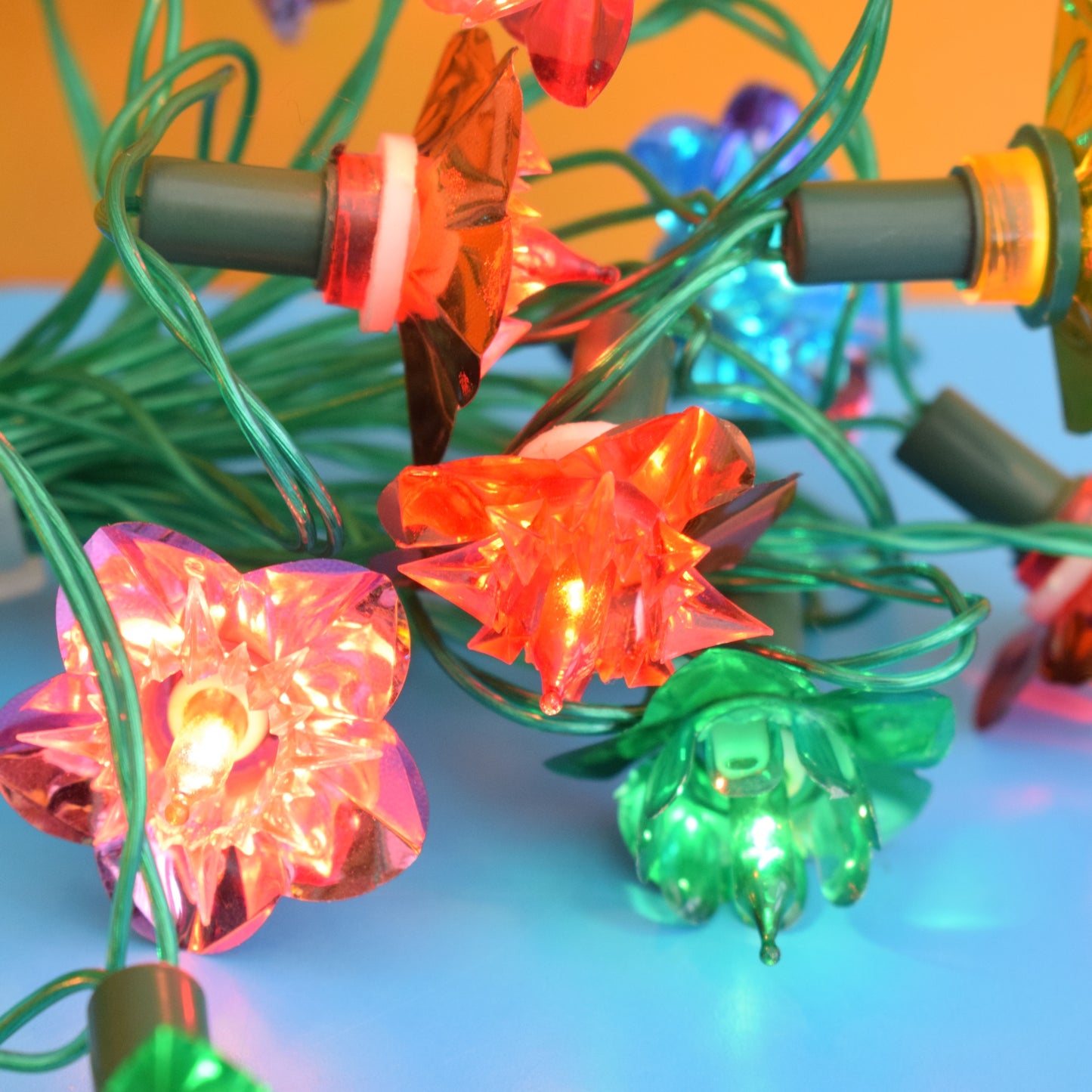 Vintage 1970s Christmas Lights- Flower Foils