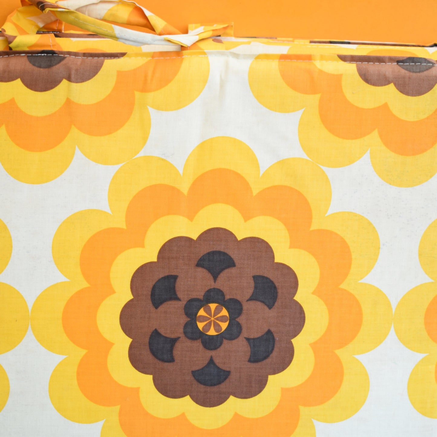 Vintage 1970s Folding Cushion - Yellow Flower