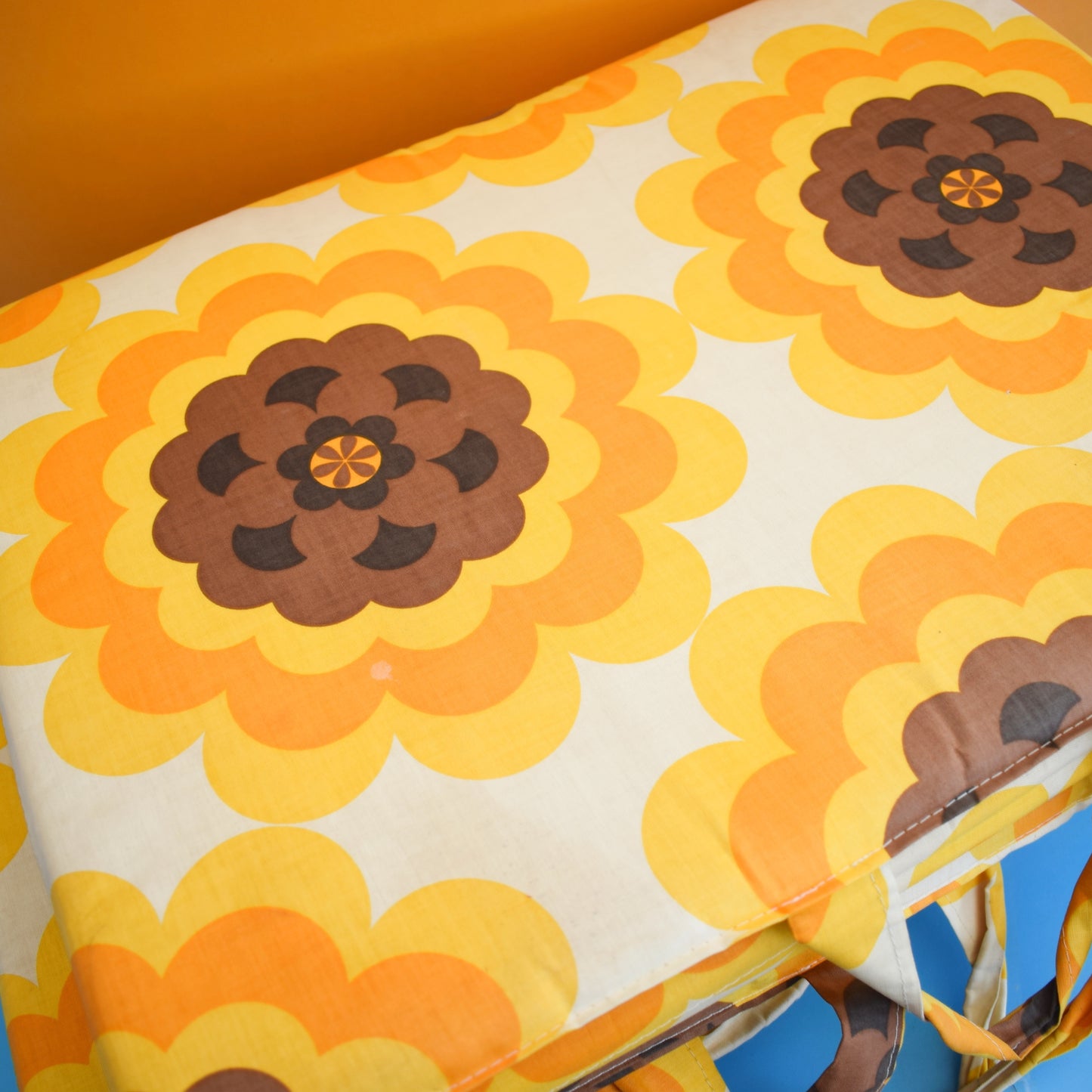 Vintage 1970s Folding Cushion - Yellow Flower