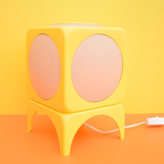 Vintage 1970s Rare Plastic Cube Lamp - Swedish - Lemon Yellow