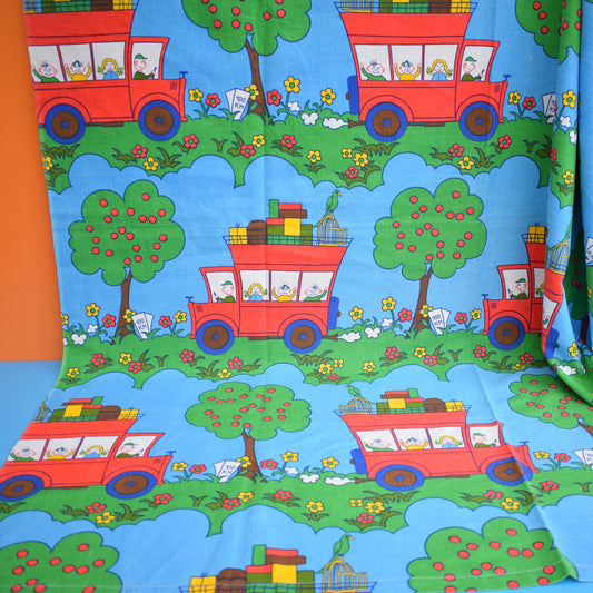 Vintage 1960s Fabric - Apple Trees & Red Buses.